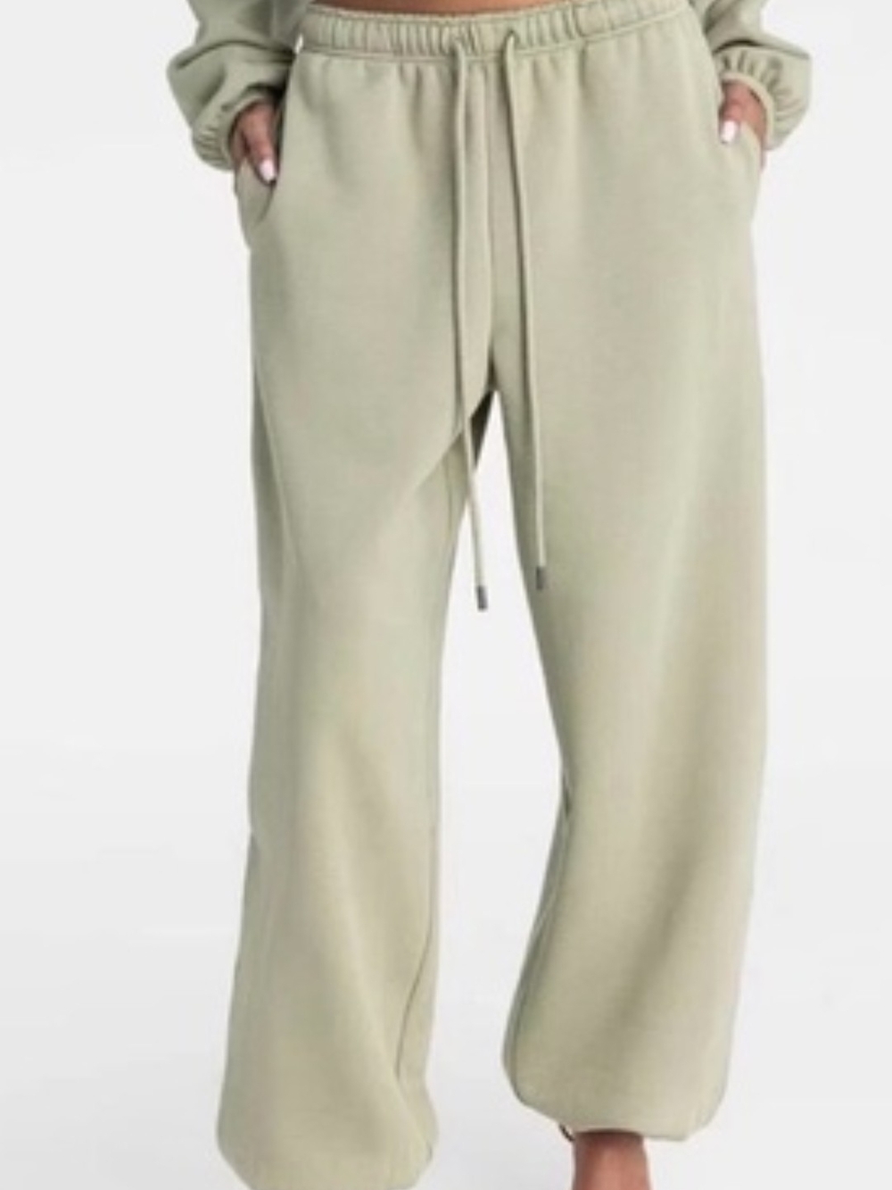Women's Wide-Leg Drawstring Sweatpants in Light Olive KNB by Kahlana Medium